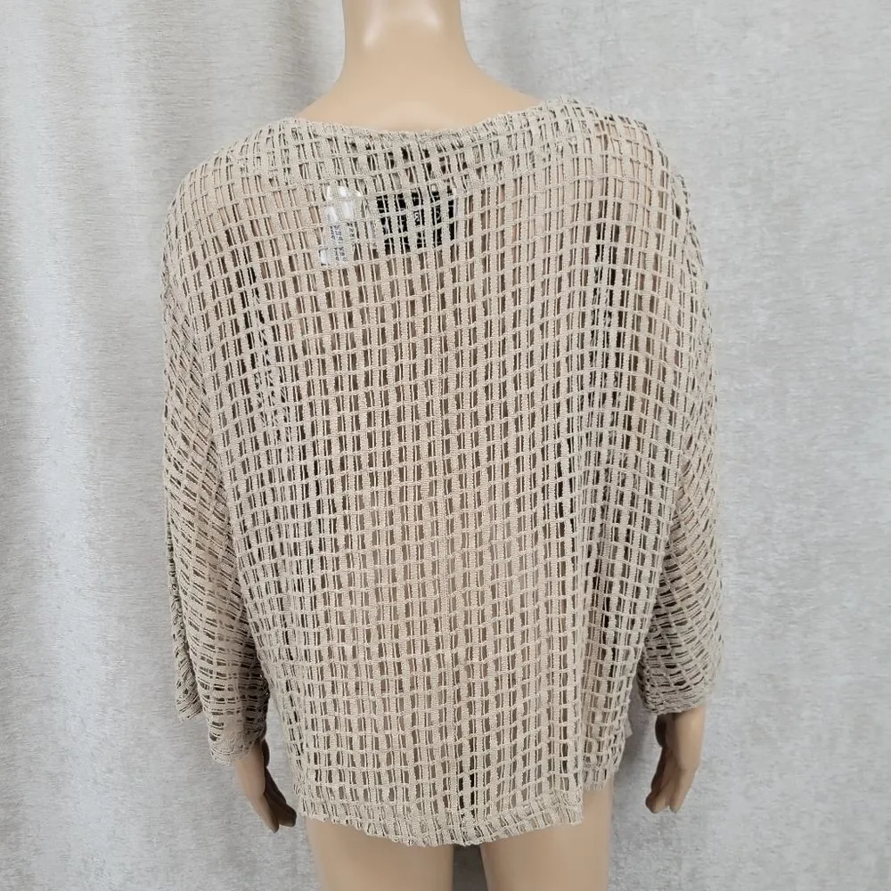 Keren Hart Cotton Fishing Net Knit Cardigan Oversized Button Accents Lagenlook